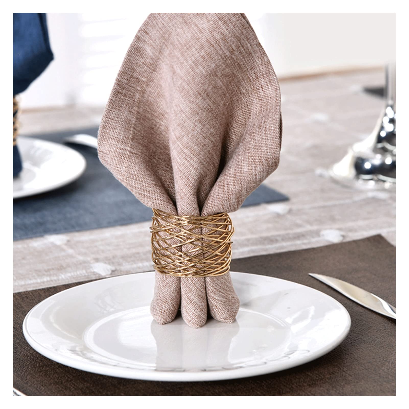 Anelli per Tovaglioli Anello per tovaglioli a rete rotonda, oro o argento decorativo anello di tovagliolo set, adatto per matrimoni banchetti feste di compleanno (confezione da 10) Fibbia per Tovaglio