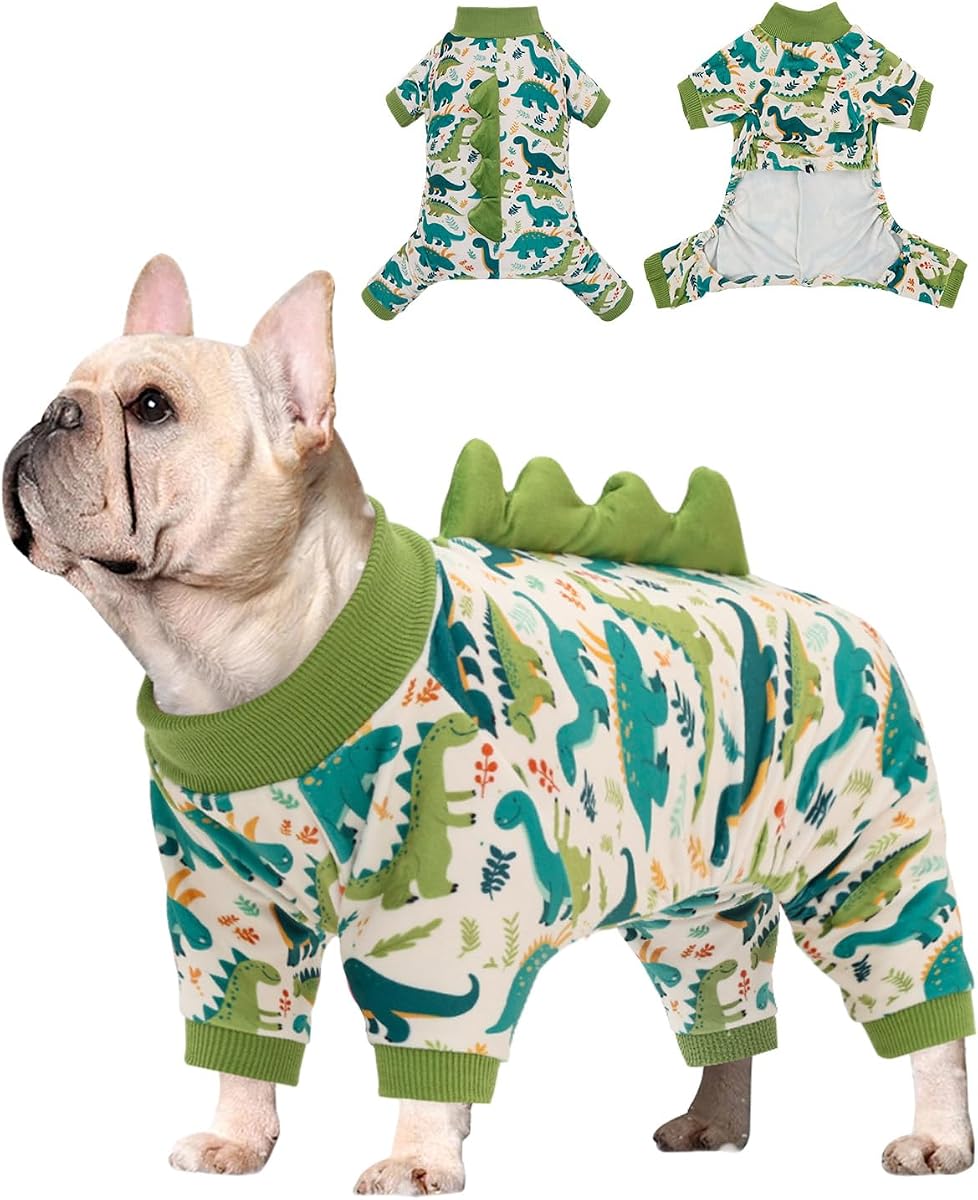 CuteBone Pijama para perro con disfraz de dinosaurio, abrigo elástico de terciopelo de cristal de spandex para perros pequeños, ropa suave y cálida para mascotas para clima frío, diseño de jersey acogedor COSP05S
