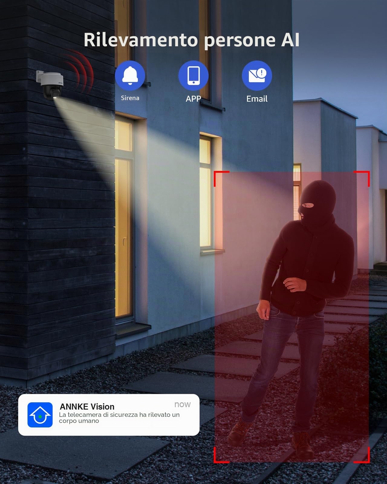 ANNKE 3K PT PoE Telecamera di sorveglianza esterna con tracciamento automatico, rotazione 345° inclinazione 80°, audio a 2 vie, riconoscimento AI di persone e veicoli, Smart Dual Light, CPT500