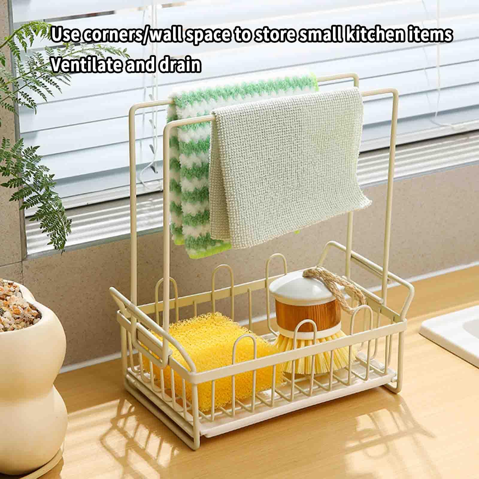 Spülbecken-Caddy Küche Schwammhalter Abflusskorb Spülenregal mit Abtropfschale Kunststoff Tuch Rack Unterspüle Wasserwanne Weiß Küchenzubehör für effiziente Reinigung