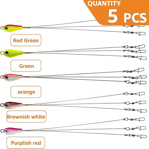Miniatura 3 de Ghanneey Aparejos de paraguas de Alabama de 5 brazos, señuelos de pesca, señuelos de lubina, kit de cebo de hoja de sauce para trucha de agua dulce,