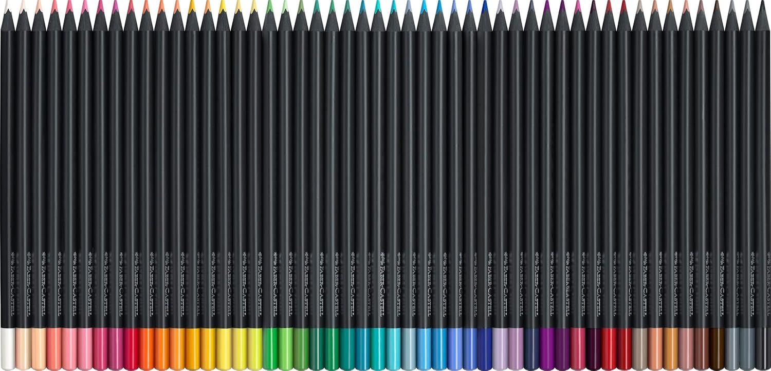 Faber-Castell 116450 Black Edition Boîte de 50 Crayons de Couleur Vibrants, Résistants à la Rupture et Prise en Main Ergonomique, Crayon de Couleurs Colorier sur Papier Clair et Foncé
