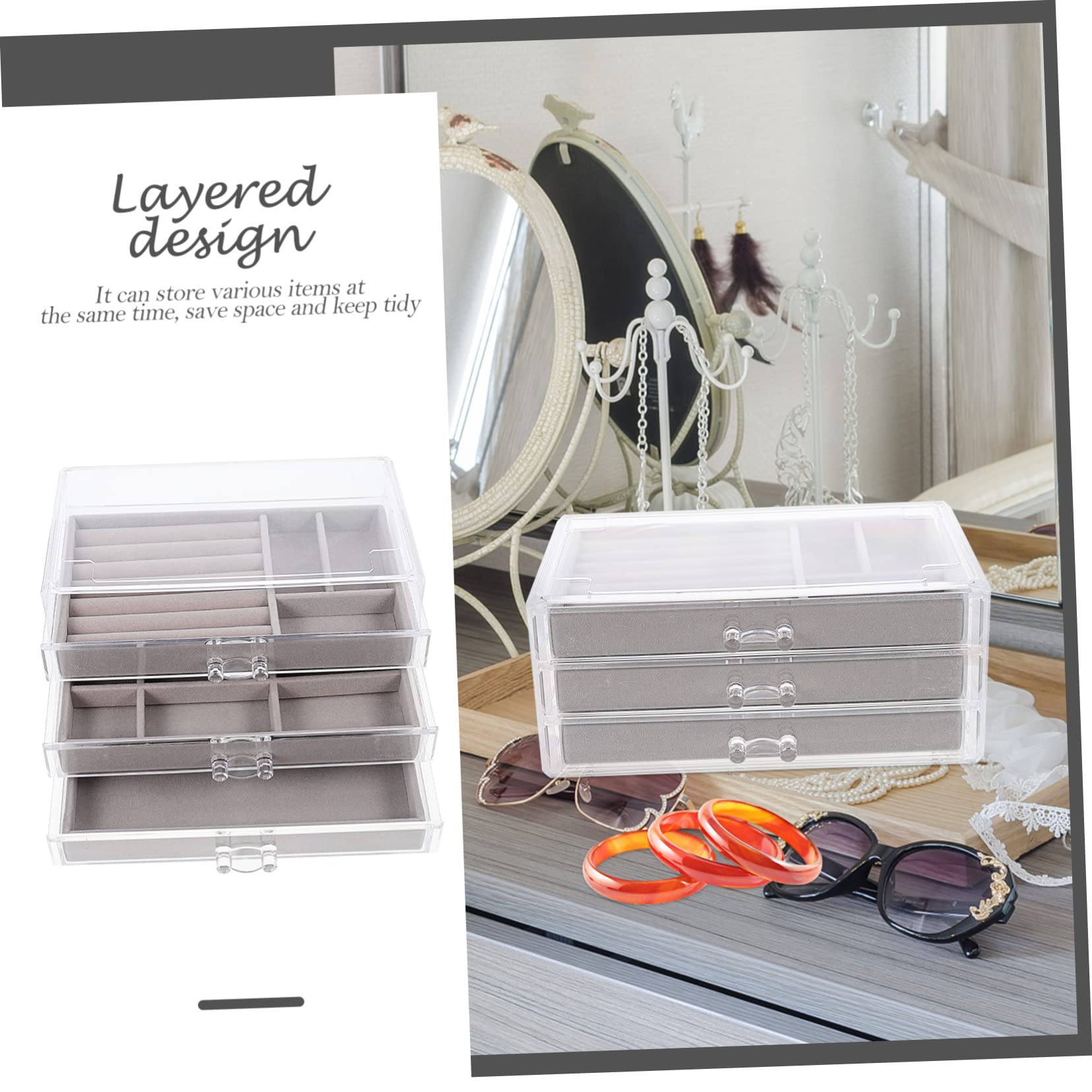 BESPORTBLE Scatola Organizer per Accessori 3 Scomparti in Plastica e Pelucchi, Salvaspazio Multifunzionale per Scrivania e Armadio, per Piccoli Oggetti