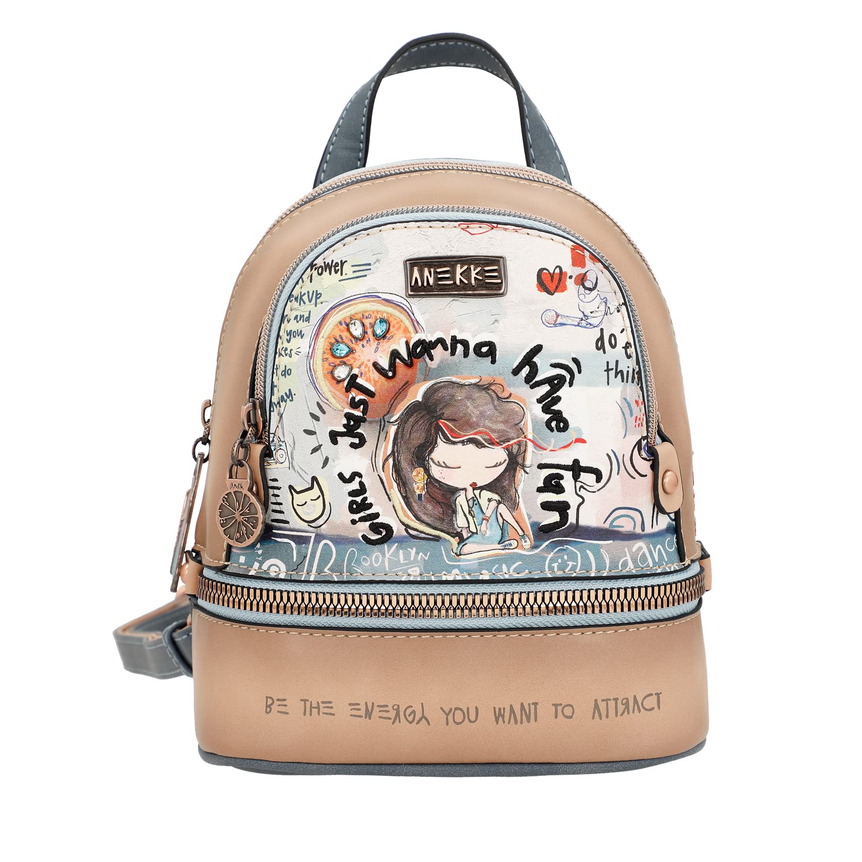Zaino/borsa Da Donna Anekke In Ecopelle, 29x31x10 Cm, 3 Manici, Collezione Fun & Music, Design Unico