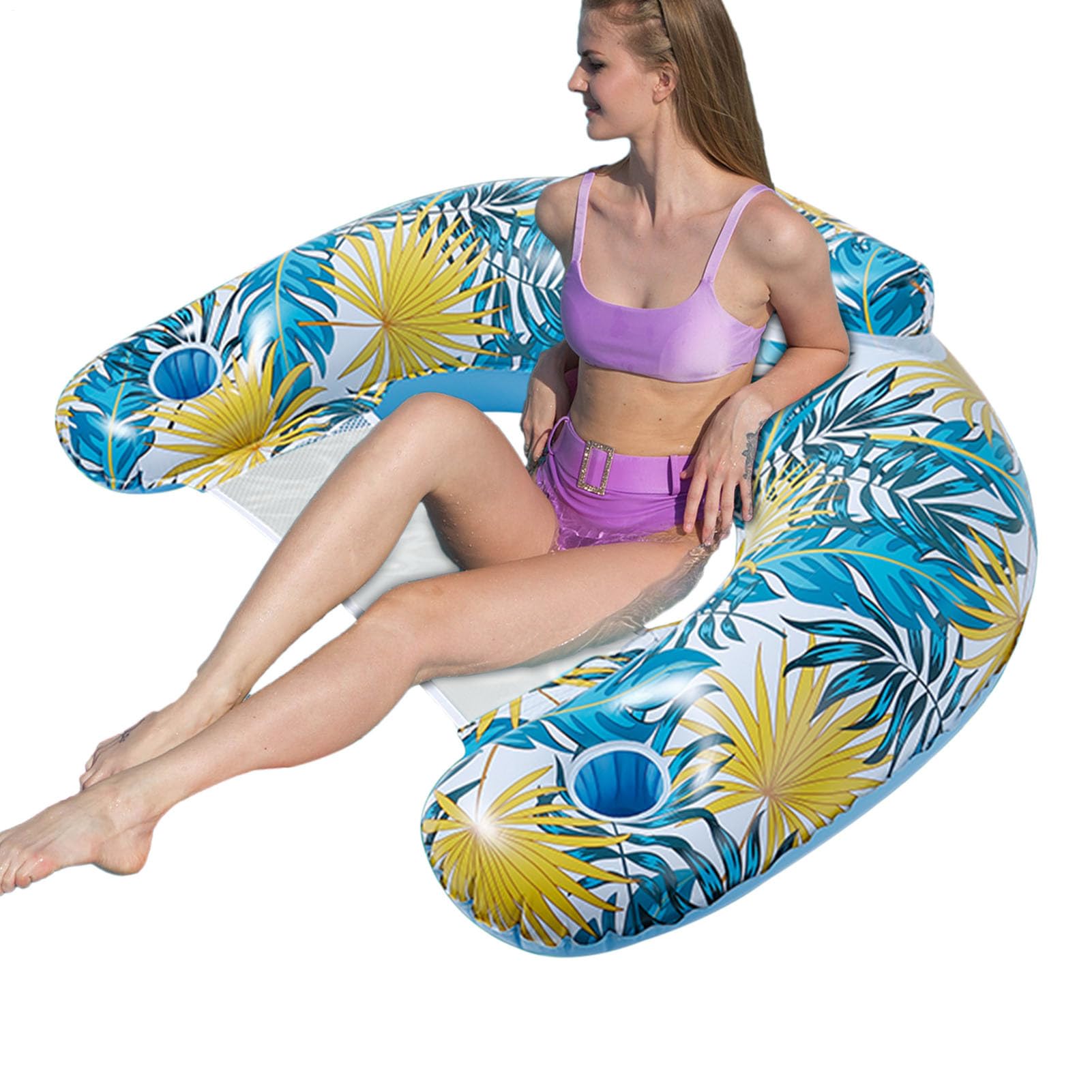 Bawiaueu Adult Floating Chair | With Cup Holder Inflatable Pool Sofa Float | PVC Floating Water Raft, Adult Pool Floats Large Size, Single Layer For Adults