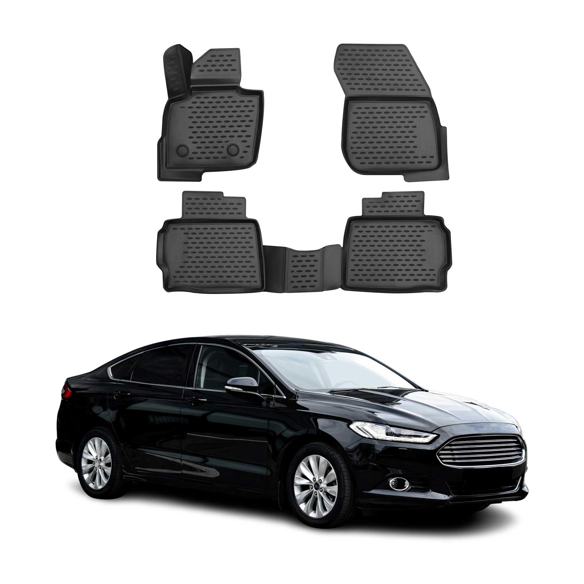 OMAC Alfombrillas de Goma Alfombrillas Compatibles con Ford Mondeo 5 2014-2024 TPE Alfombrillas de Coche Negro 4X
