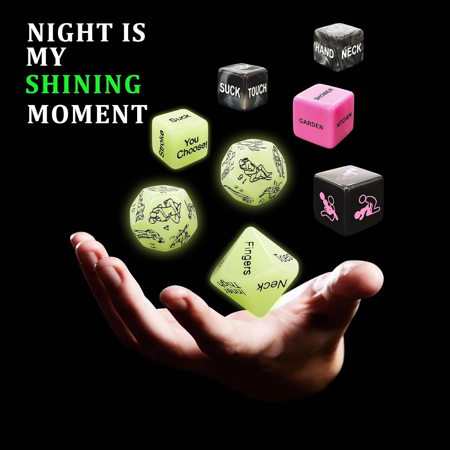 Positions Sex Game Sex Dice，Couple Sex Games Sex Toys for Couples Date Night Sex Dice Glow in The Dark Positon Dice Romantic Naughty Dice Set Funny Dice for Anniversary Valentines Wedding Gift（8pc）