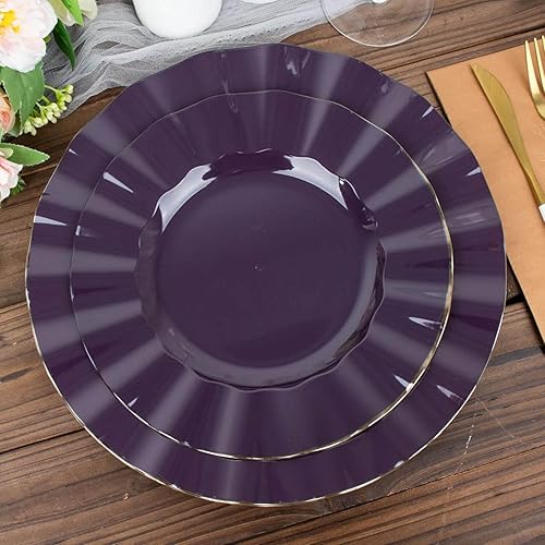 Efavormart - Paquete de 10 platos redondos de plástico para ensalada de postre de 9 pulgadas, platos desechables con borde ondulado dorado para