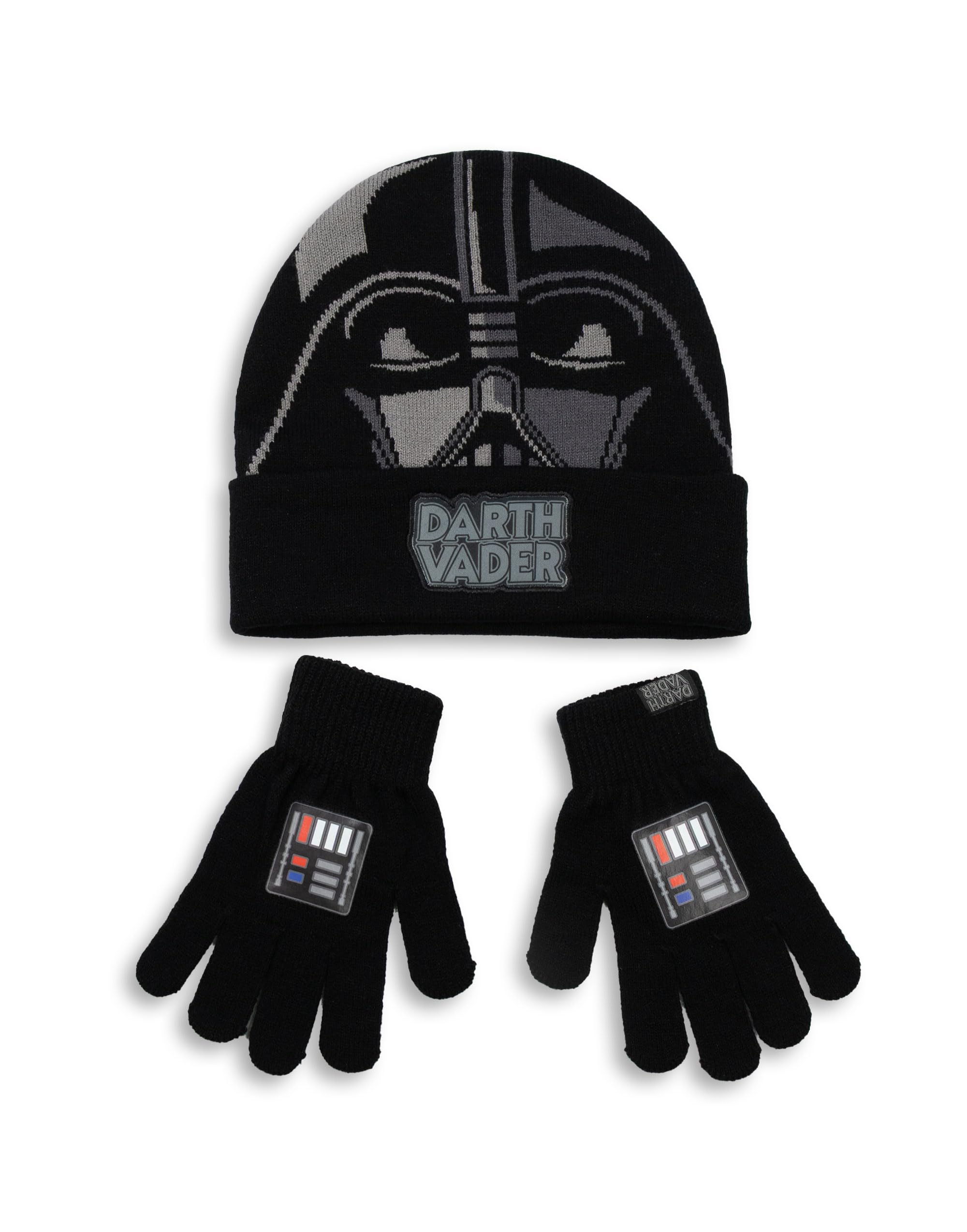 Star Wars Darth Vader Boys Black Beanie and Gloves Set | Warm Winter Accessories for Kids | Movie Character Merch Fans Merch