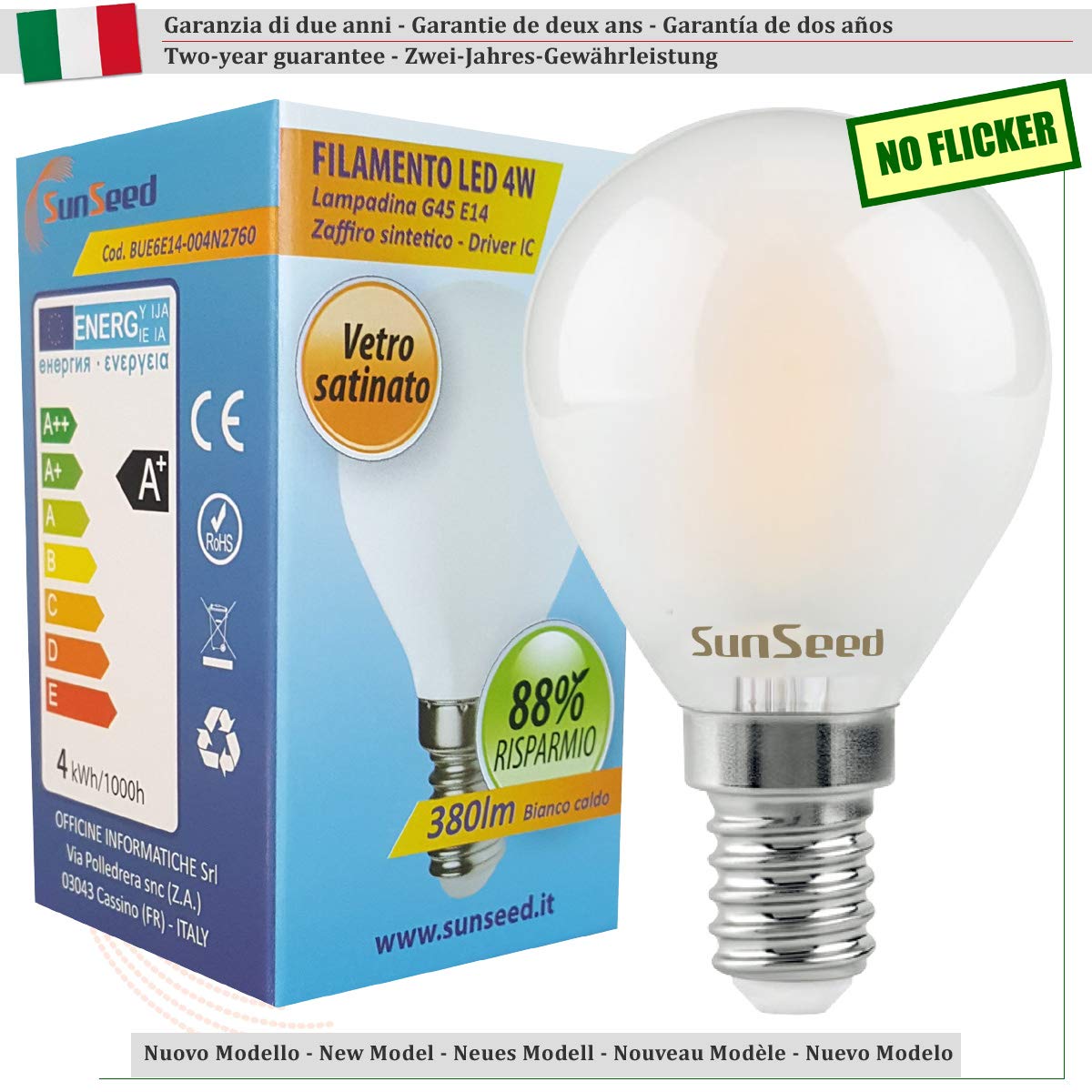 SUNSEED 10 X E14 4W (Equivalent to 40W) Sapphire Filament LED Frosted Golf Ball Light Bulb G45 Warm White 2700K - Image 2