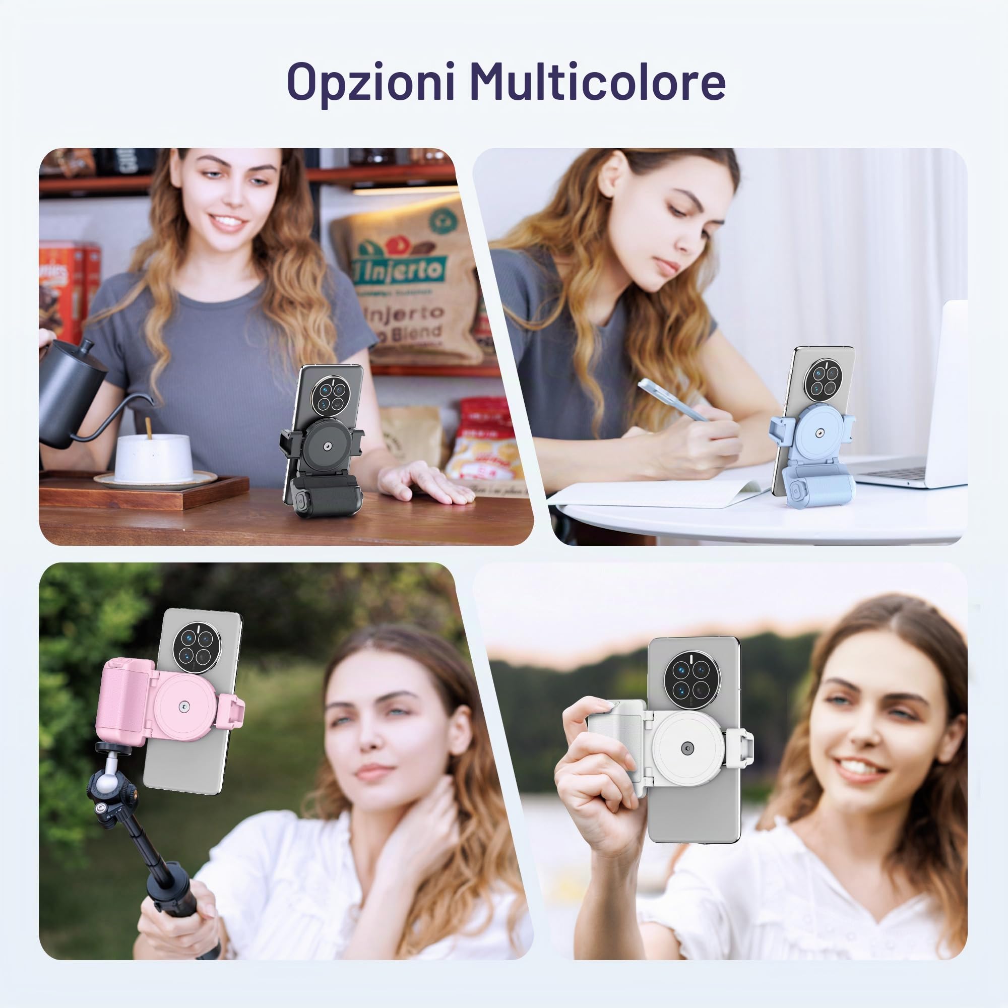 Impugnatura Compatta Smartphone Grip con Wireless Telecomando Bluetooth Staccabile Doppio Supporto Freddo 1/4-20 Vite Compatibile con iPhone 16 15 14 13 12 11 Galaxy PIXEL MATE per Foto Vlog (Nero)