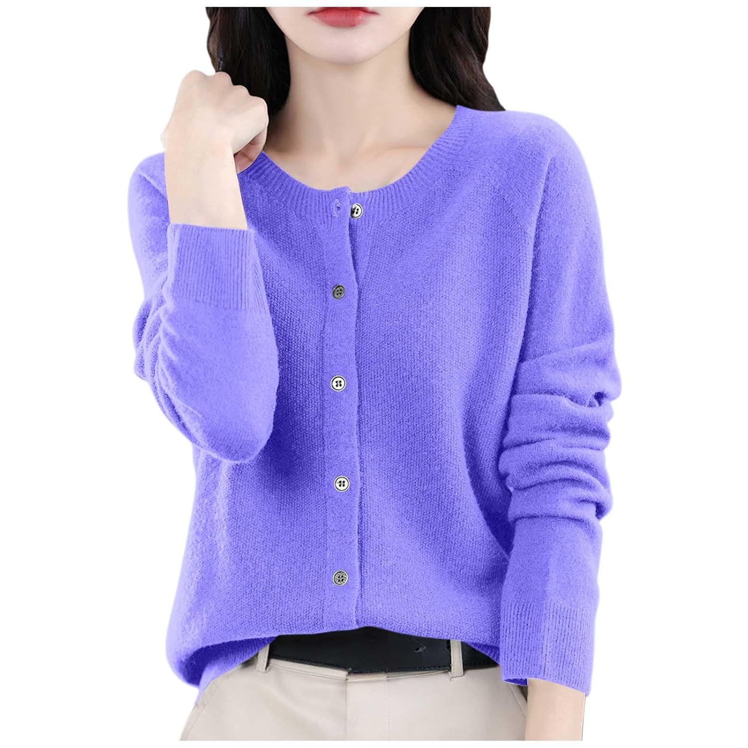 Womens Cashmere Cardigan Sweater Cashmere Button Front Long Sleeve Cardigan Soft Warm Knit Elastic Jumpers