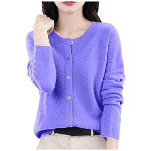 Womens Cashmere Cardigan Sweater Cashmere Button Front Long Sleeve Cardigan Soft Warm Knit Elastic Jumpers