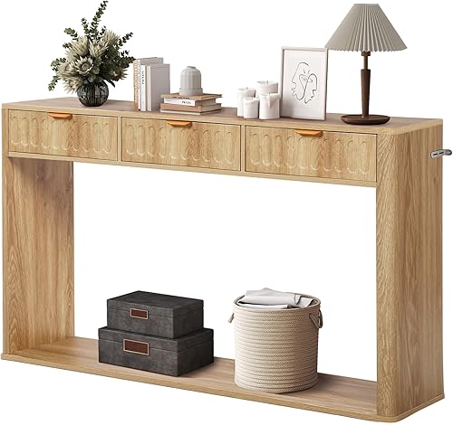 Miniatura 1 de Mesa de sofá moderna de mediados de siglo de 51.18 pulgadas detrás del sofá, mesa consola estrecha con almacenamiento, mesa consola de TV con