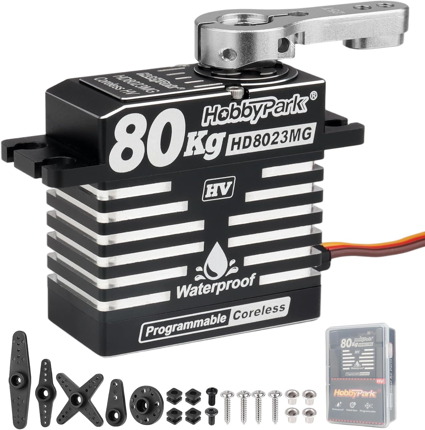 HobbyPark Waterproof 80kg High Torque RC Steering Servo Coreless Motor Digital Servo Standard HV Metal Gear for 1/8 1/10 RC Crawler Car Truck Buggy Basher Short Case 180° Aluminum Case