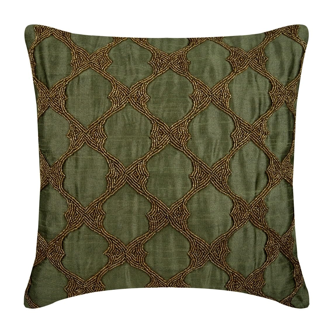 The HomeCentric Earth Green Euro Cushion Shams, Pack of 2, 65x65 cm (26"x26") Euro Cushion, Gold Beaded Lattice Trellis Antique Euro Cushion Shams, Silk Euro Sham, Geometric - Tarnished Gold โ image 1