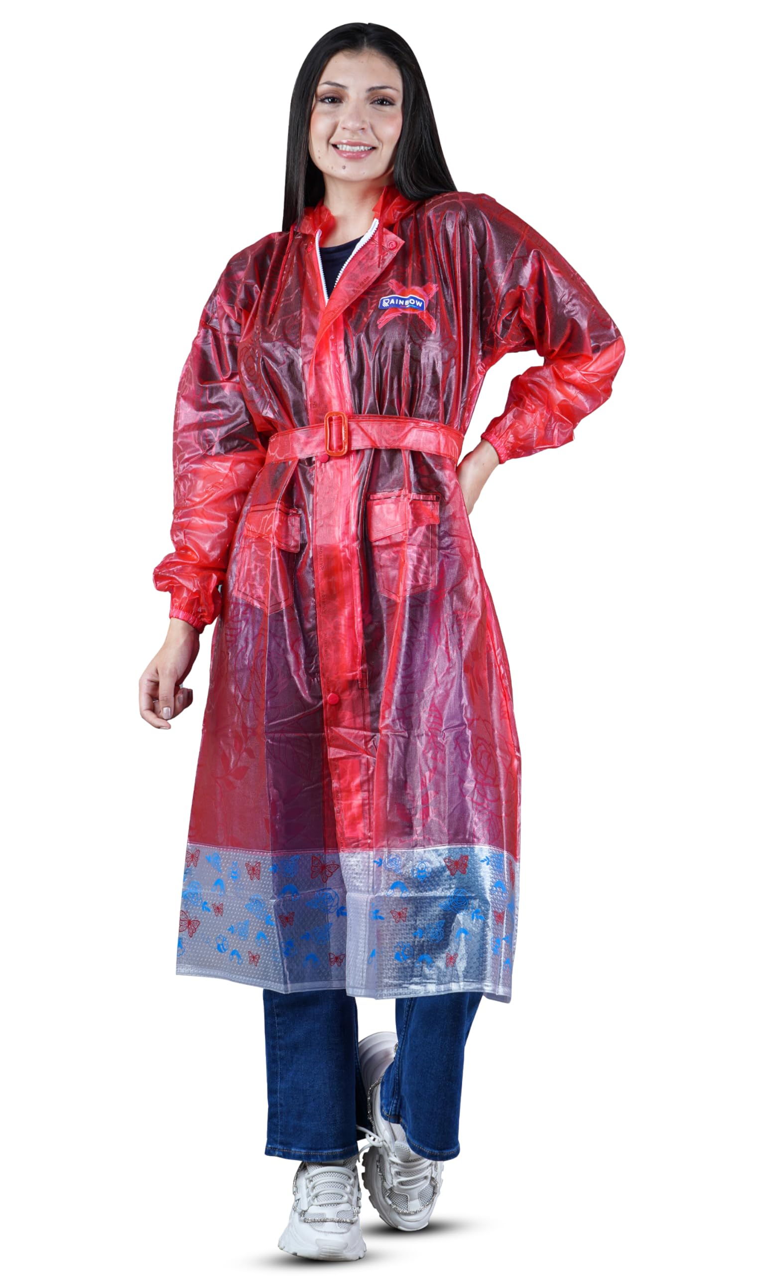 Waterproof Long/Full Raincoat for women with adjustable Hood and Belt Fashion Rain Coat Women for Bike-image-33