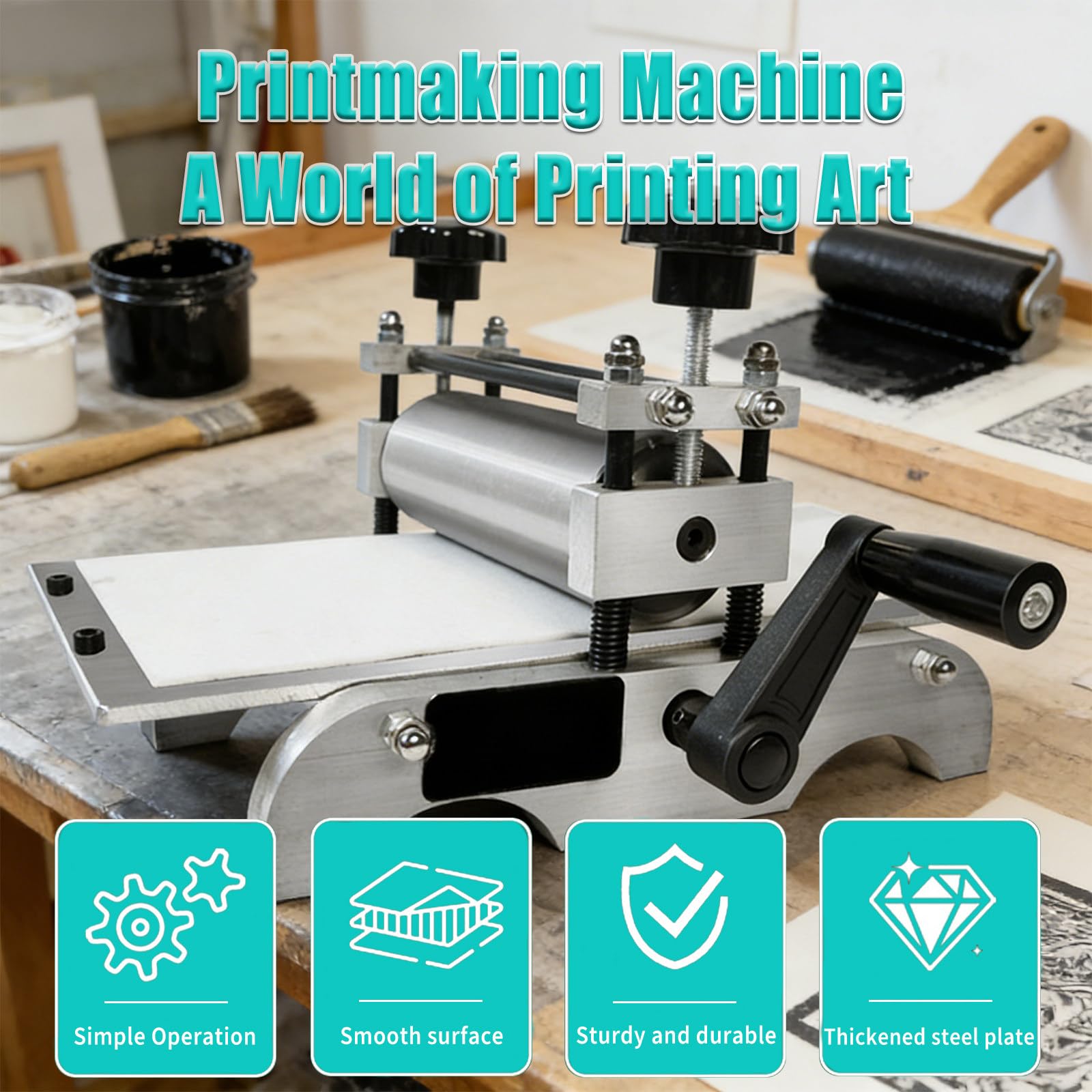 Machine à Frottage pour Gravure Machine à Gravure avec Cadre en Plaque d’Acier Découpée pour Utilisation Durable dans la Réalisation d’Artisanat sur Plaque de Papier, Bois et Cuivre