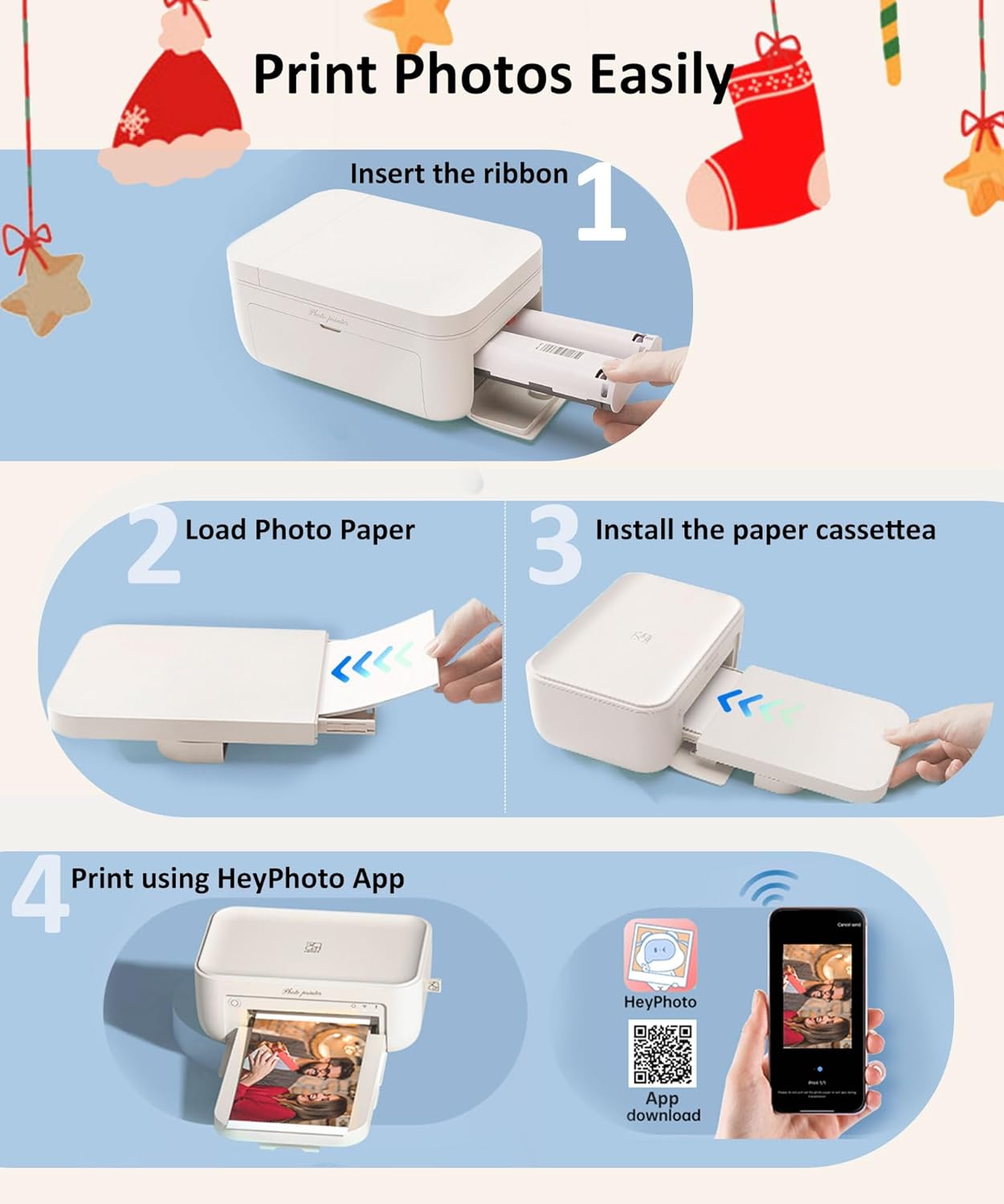 HPRT CP4100 4x6 Photo Printer with 108 Sheets & 2 Ribbons, Full-Color Thermal Dye Sublimation Wi-Fi Printing, Portable Instant Picture Printer for iPhone/Android, AR Video, Fun App, Home Use, White