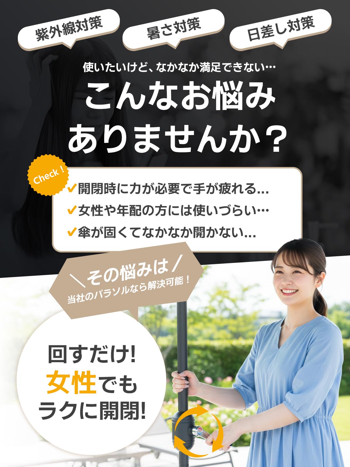 zdjorker パラソル ガーデンパラソル長方形 大型 回転ハンドル式 長さ200/250cm 組立簡単 防水 UVカット日除け 断熱户外 アウトドア用・ 庭 ・ベランダ・ バルコニー・カフェ・店頭対応
