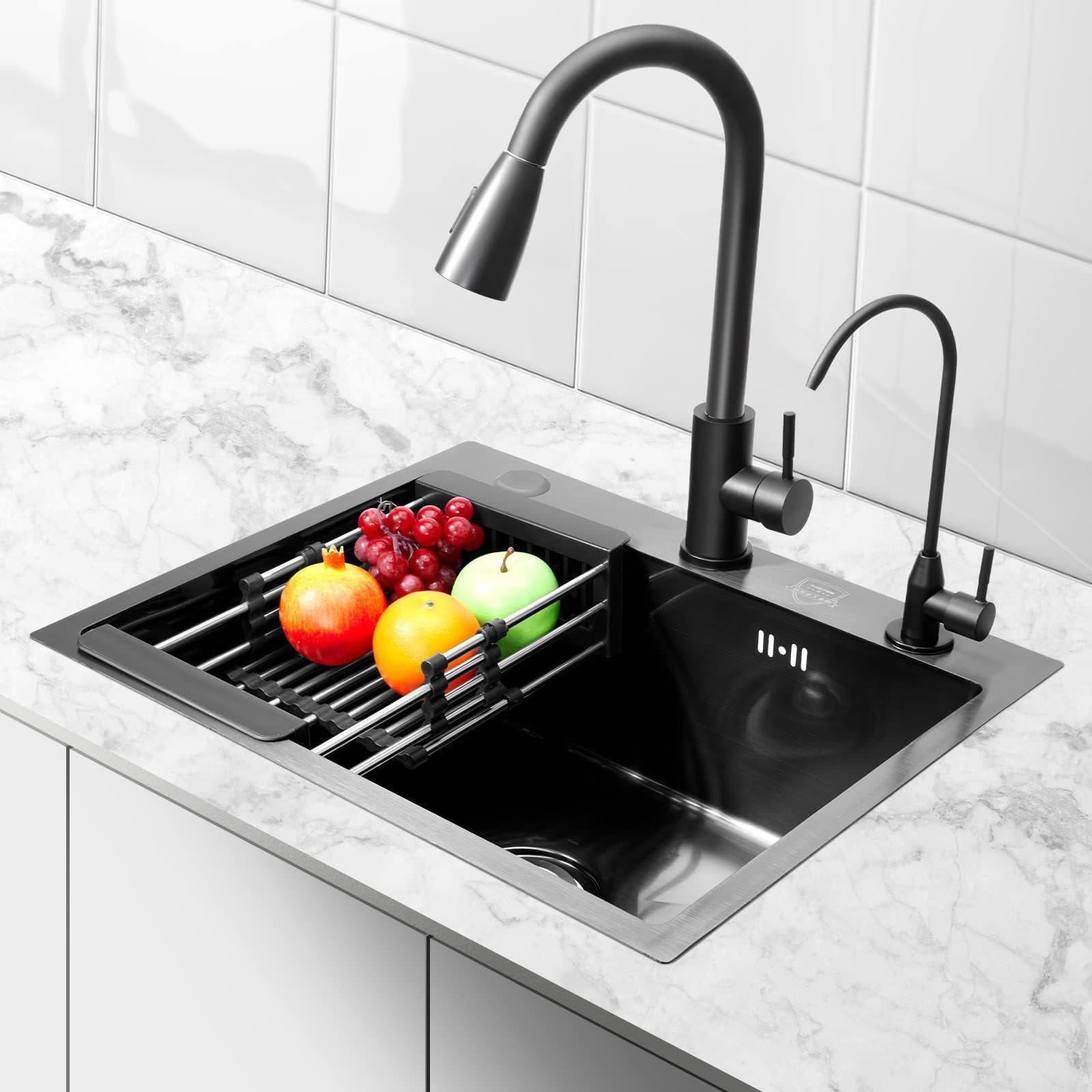 Fregadero De Cocina Invisible De Acero Inoxidable Negro Gunmetal Con Grifo Oculto Y Tubo De Dagüe - China Fregadero, Fregadero