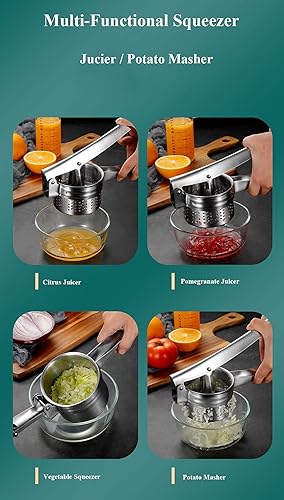 Miniatura 6 de Exprimidor de verduras de acero inoxidable, exprimidor de agua vegetal de metal con mango de silicona roja para exprimir líquido vegetal