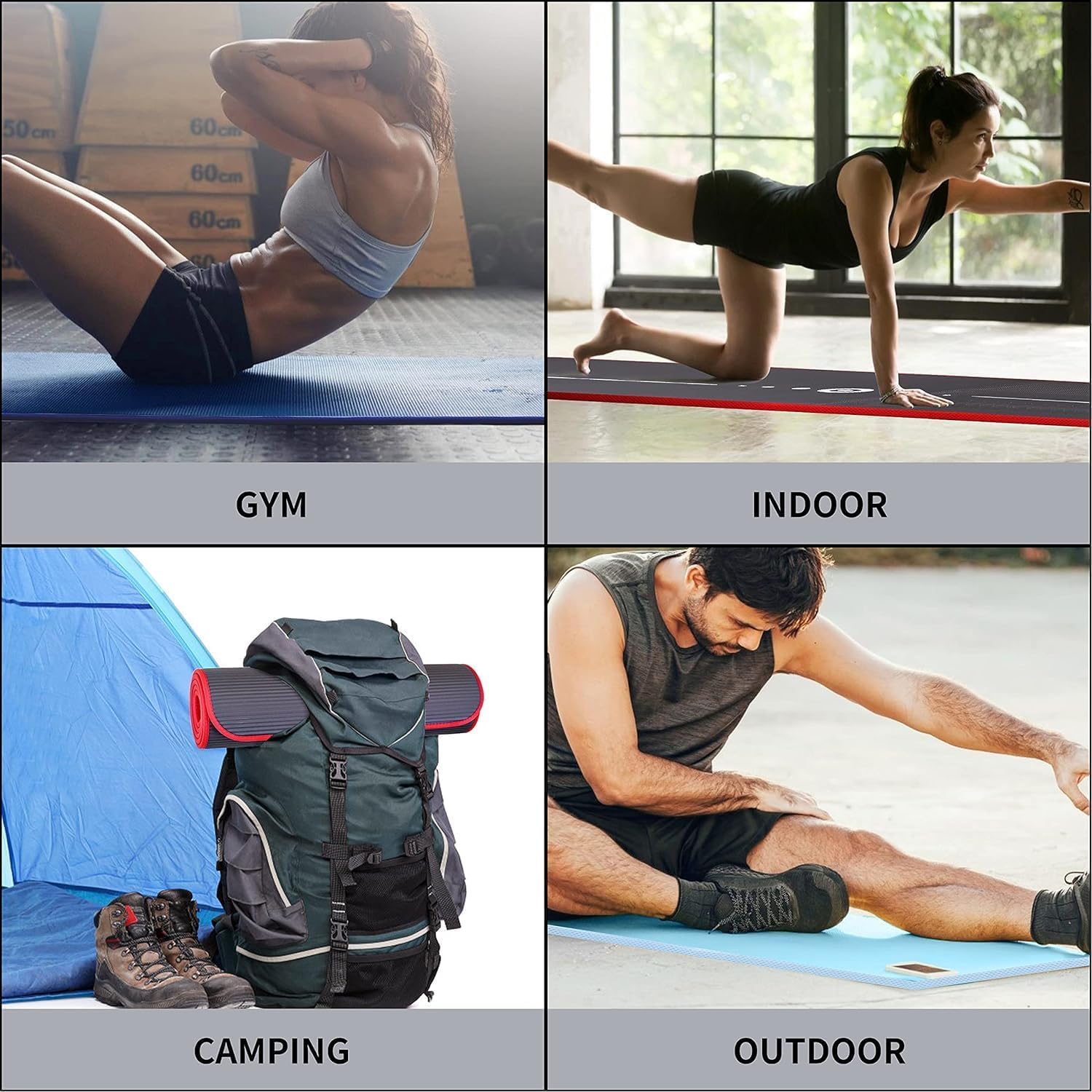 PROIRON Tapis de Yoga Epais 10MM/15MM,Antidérapant Tapis d'exercice Fitness,Tapis de Gymnastique pour Yoga Pilates Gym Exercices Sport Camping Voyage