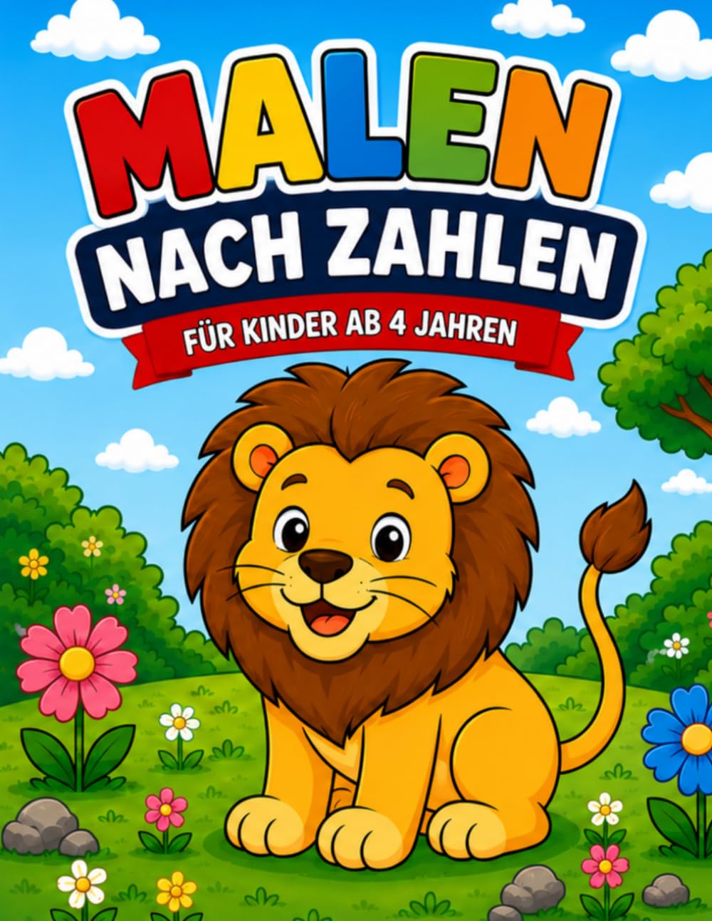 Malen nach Zahlen für Kinder ab 4 Jahren: 50 große Tiermotive mit Zahlen zum Ausmalen - Einfache Malvorlagen mit 6 Farben - Einseitig bedruckt