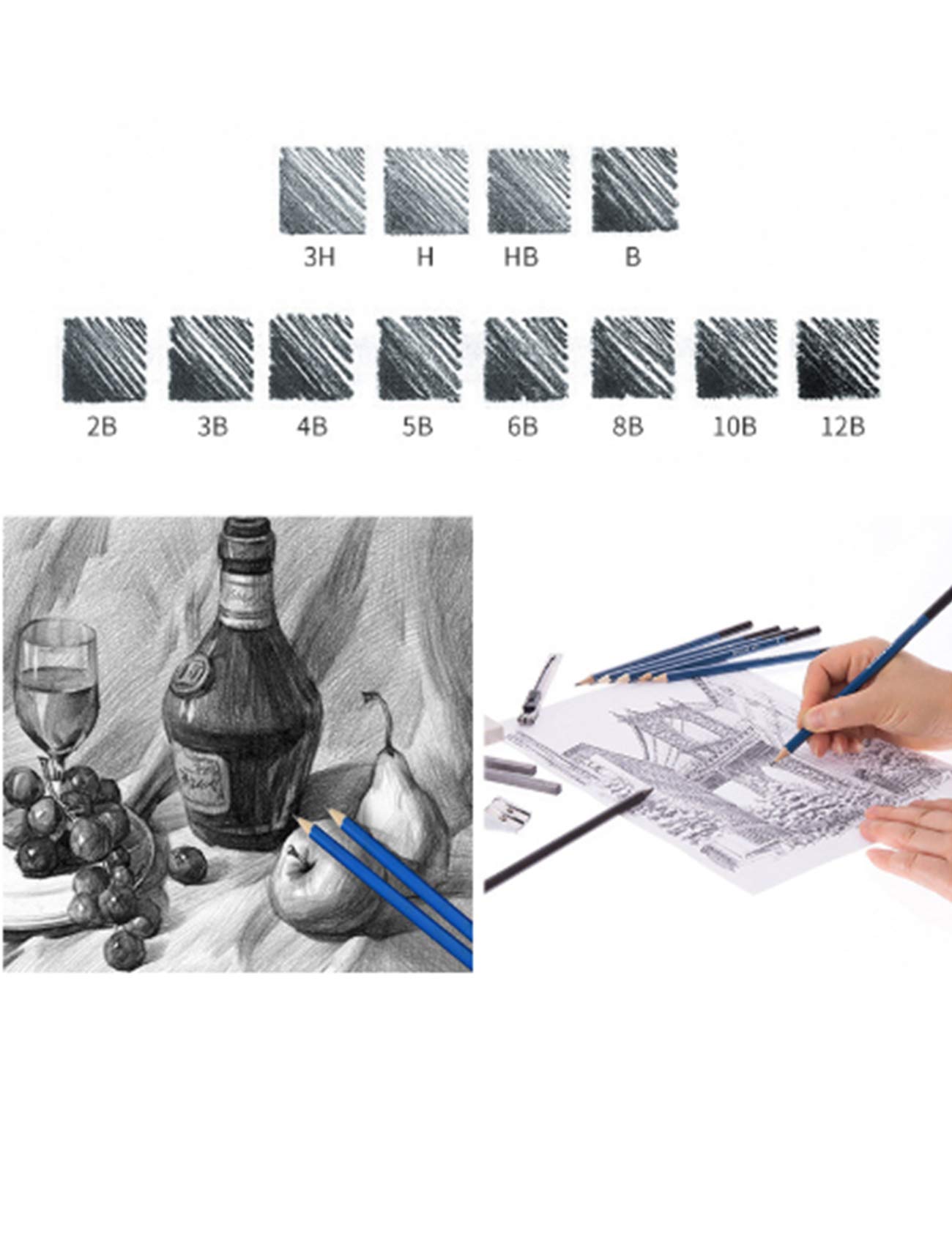 Bestgift Ensemble d'artiste 40 pièces avec Etui de Transport pour Artiste, Etudiant, Enseignant ensemble de croquis de fournitures de dessin Noir Jeu de croquis