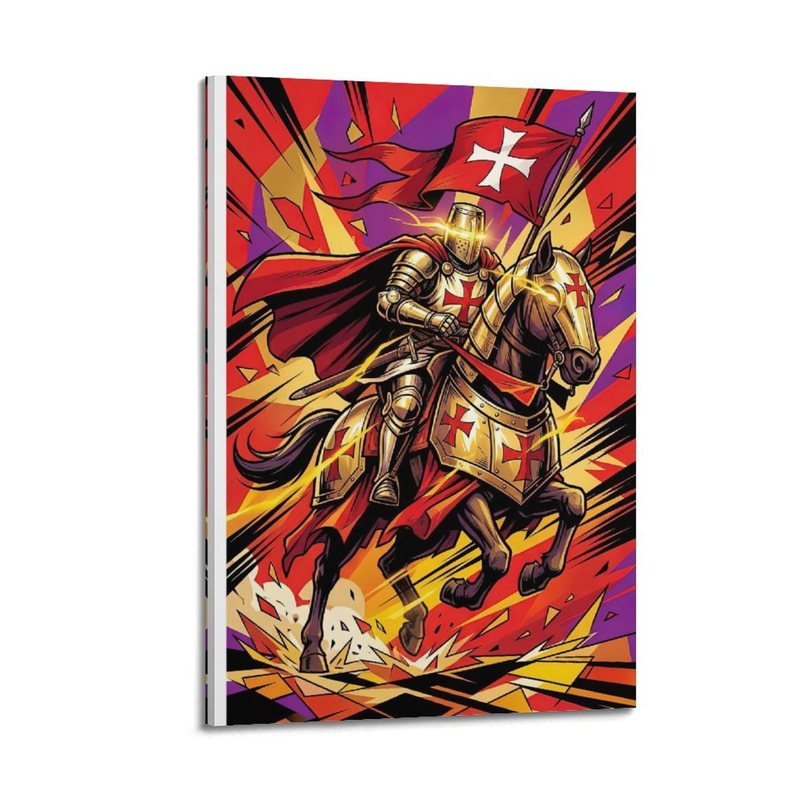 OKNGB Mounted Horse Templar Knight Poster Charge Medieval Armor Decorative Painting Canvas Art Picture 24x36inch(60x90cm)