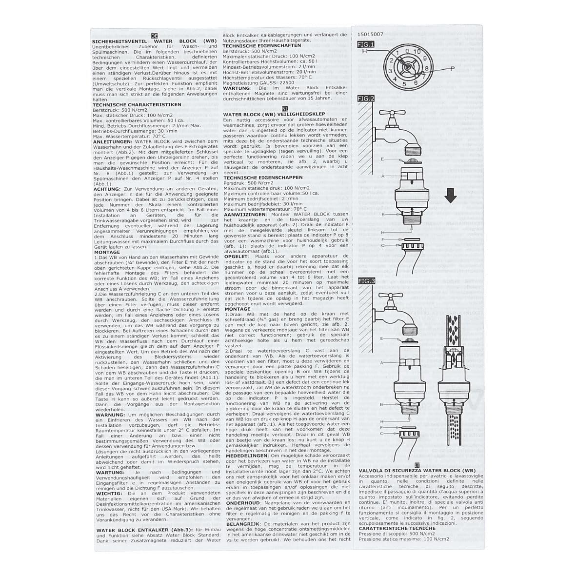 Europart 762243 UNIVERSAL Waterblock Aquastop zawór bezpieczeństwa zawór zwrotny 3/4" do węża dopływowego do pralki i zmywarki do naczyń
