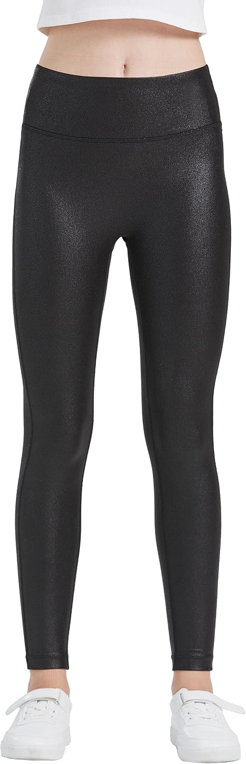 HARTPOR Faux Leather Leggings for Girls - High Waisted Stretch Pleather Leggings Teens Leather Pants