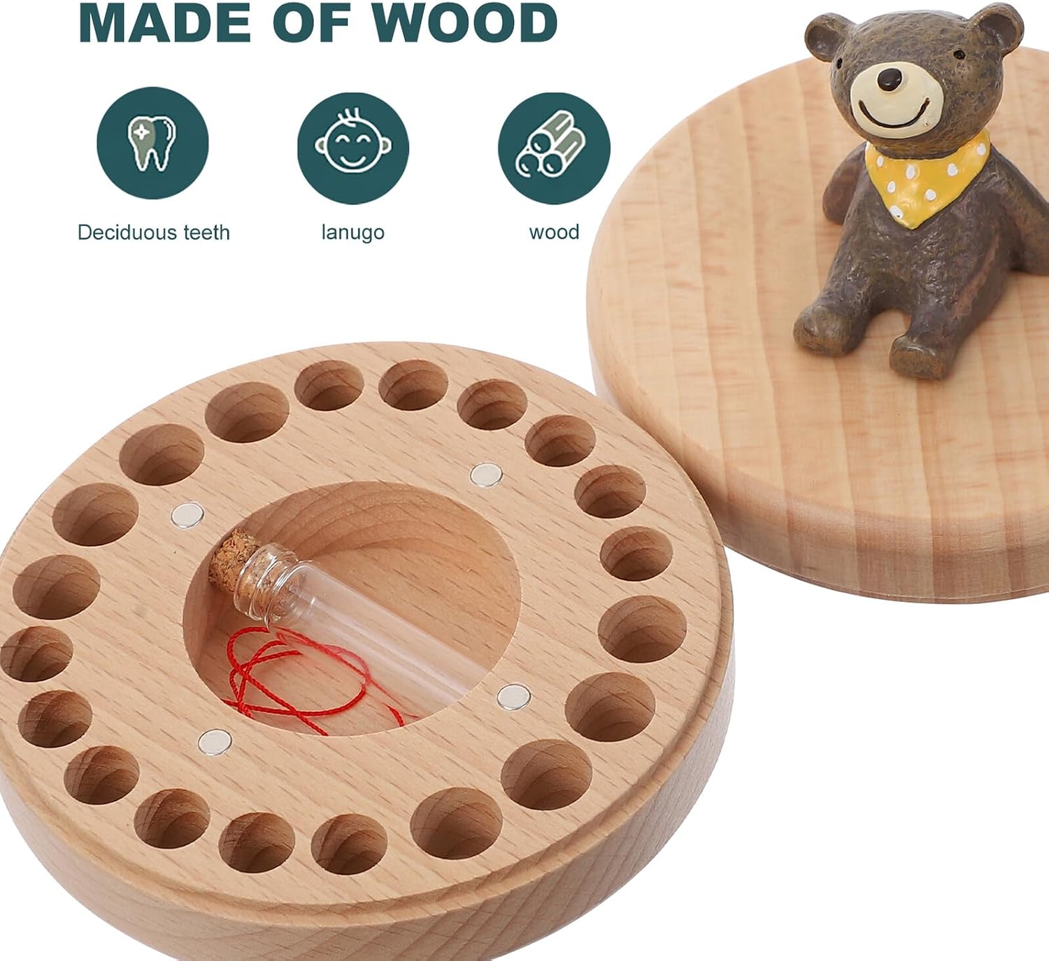 Toddmomy Beech Wood Teeth and Lanugo Keepsake Box Commemorative Tooth Holder for Memories Storage Case for Unique Childhood Souvenir Container
