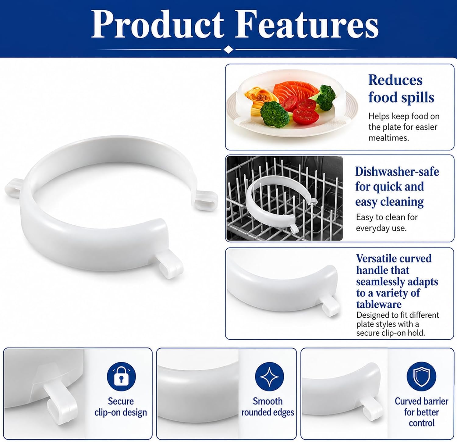 3 Pack Clip-On Plate Guards for Eating Spill Proof Food Guard