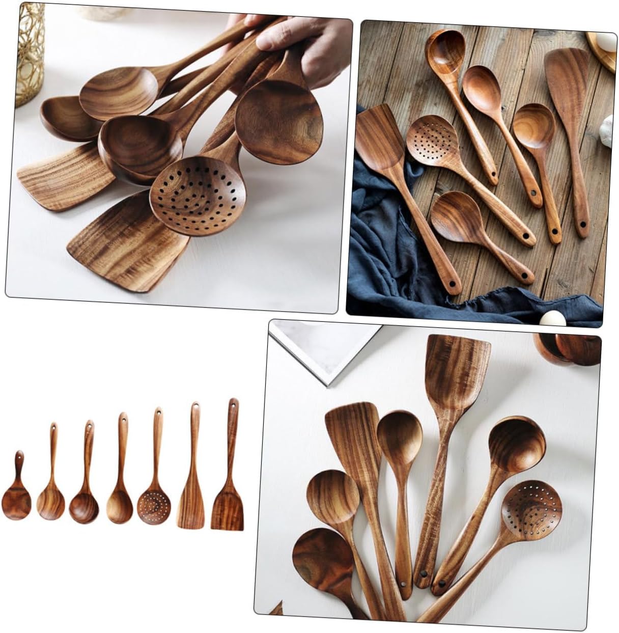 Zerodeko 1set Non-stick Wooden Spoon Set Kitchen Cooking Utensils Multifunctional Tea Spoons for Cooking Stirring Serving