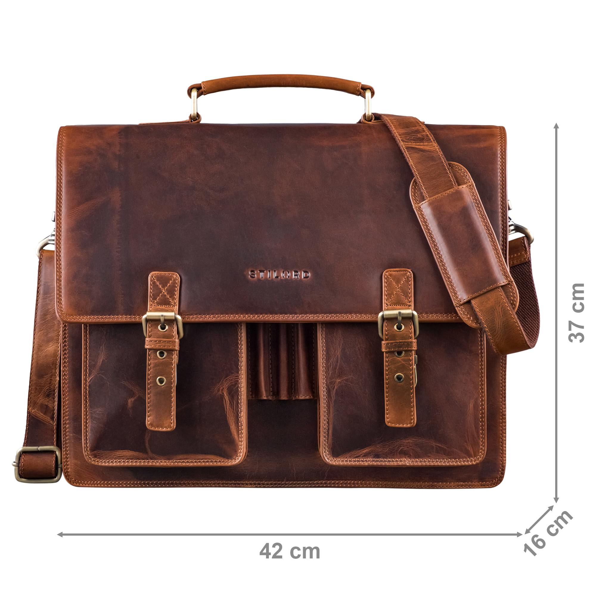 STILORD 'Anton' Echtleder Aktentasche XL - 15.6" Laptopfach - aufsteckbar - Verbesserte Version Farbe:Sesto - Cognac