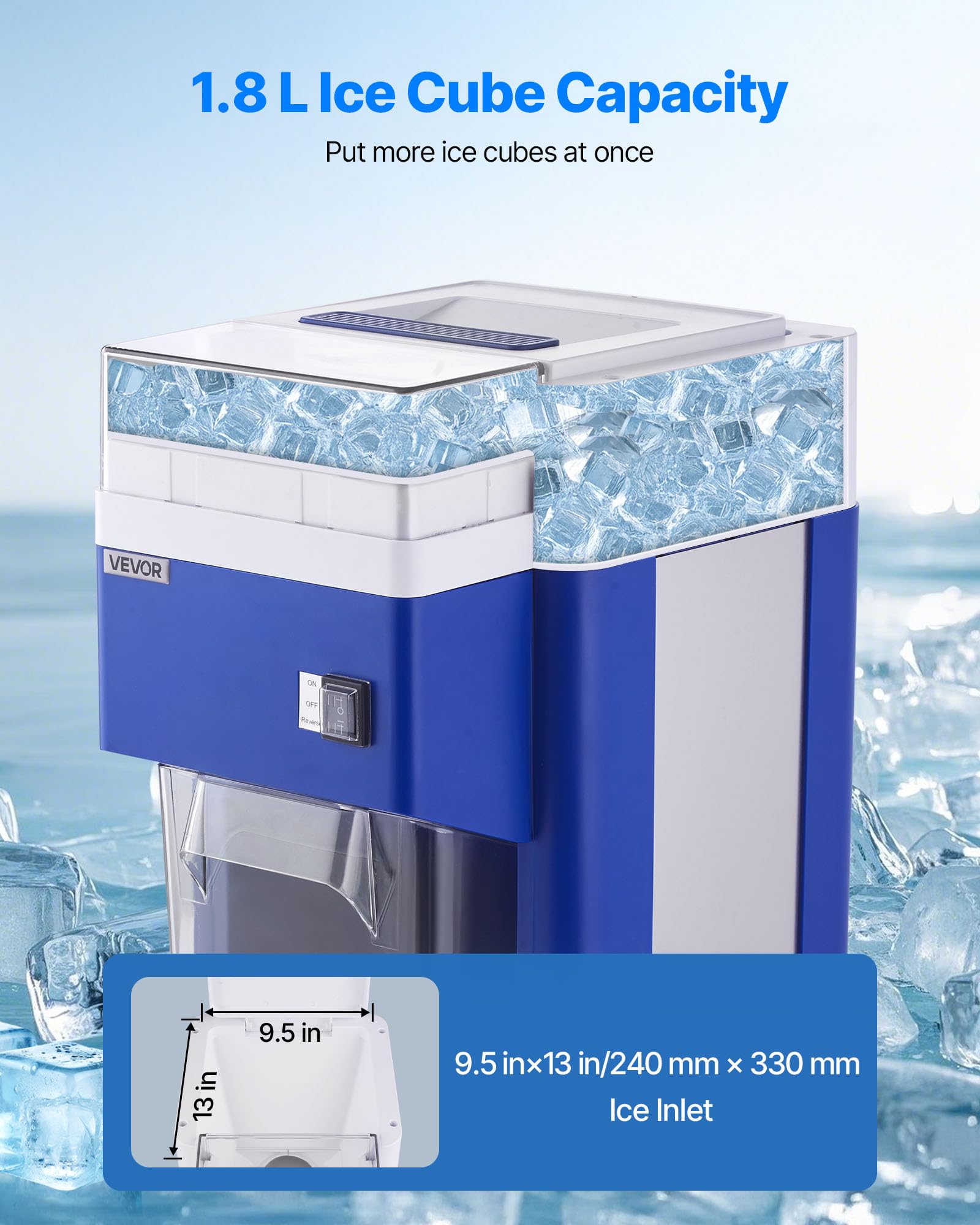 VEVOR Macchina per Ghiaccio Tritato per Coni di Neve Commerciale da 1,8L, Tritaghiaccio per Coni di Neve Fine Soffice con Motore da 300 W Lame in Acciaio Inox, Tritaghiaccio per Preparazione Dolci