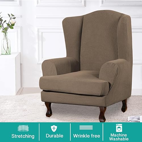 Vista 59 de Turquoize - Funda elástica para sofá de 2 piezas y 3 cojines, funda protectora lavable con elástico en la parte inferior, tela jacquard gruesa