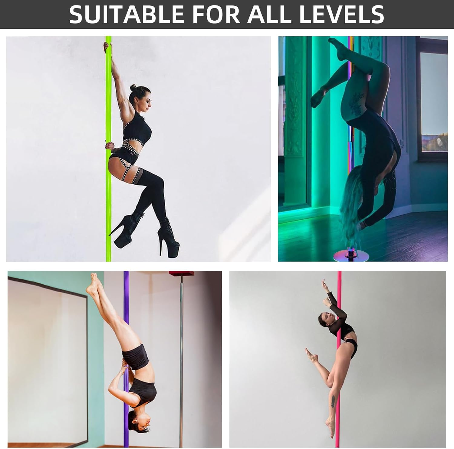 PRIOR FITNESS Permanent Fixed Dance Pole Kit, Professional 45mm Spinning & Static Dancing Pole Heavy-Duty Steel Pole Dance for Home, Adjustable Height Excellent for Home Exercise Studio Club Gym