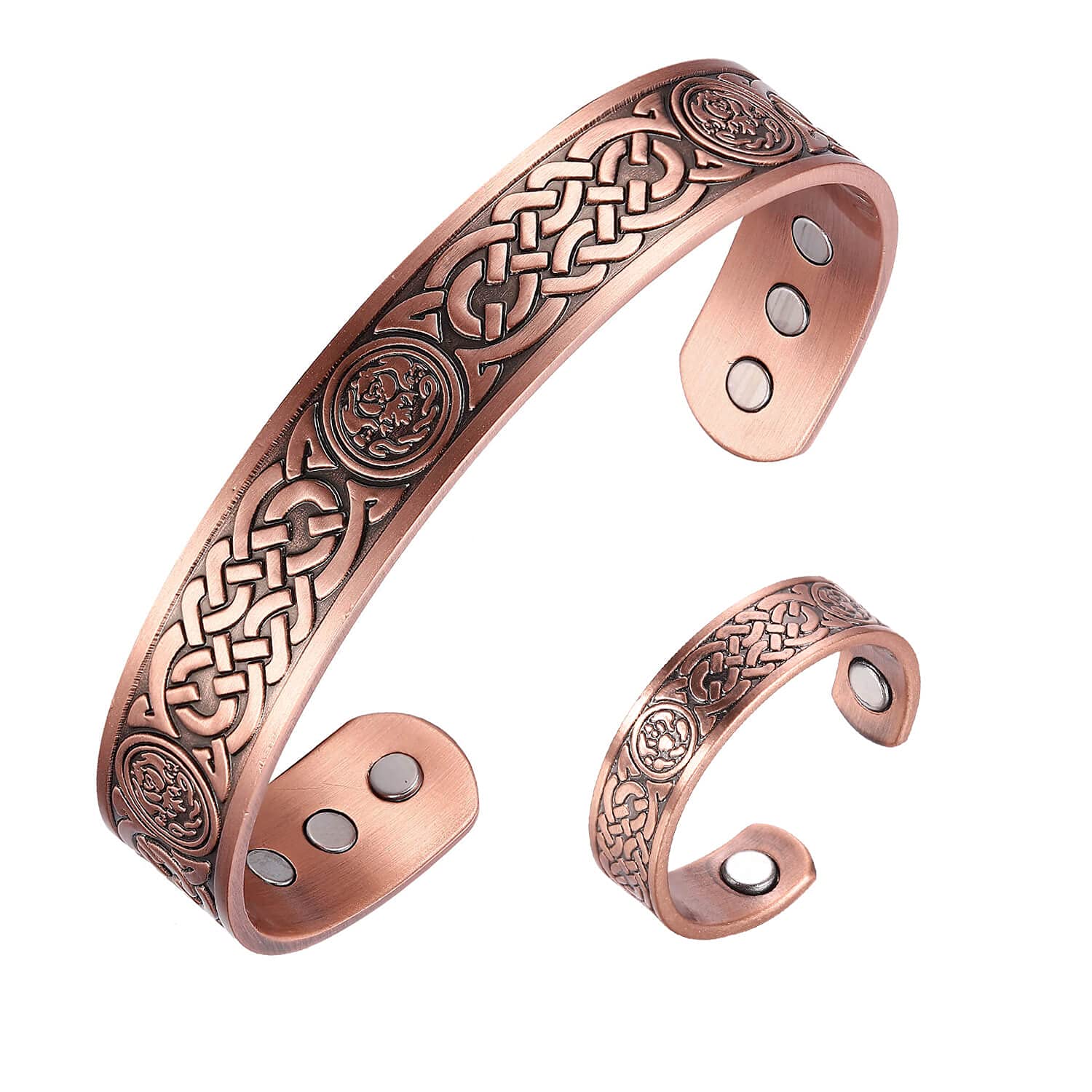 Copper Bracelet and Rings for Men Celtic Knot Viking Bracelet Set Adjustable to Fit Most Wrist