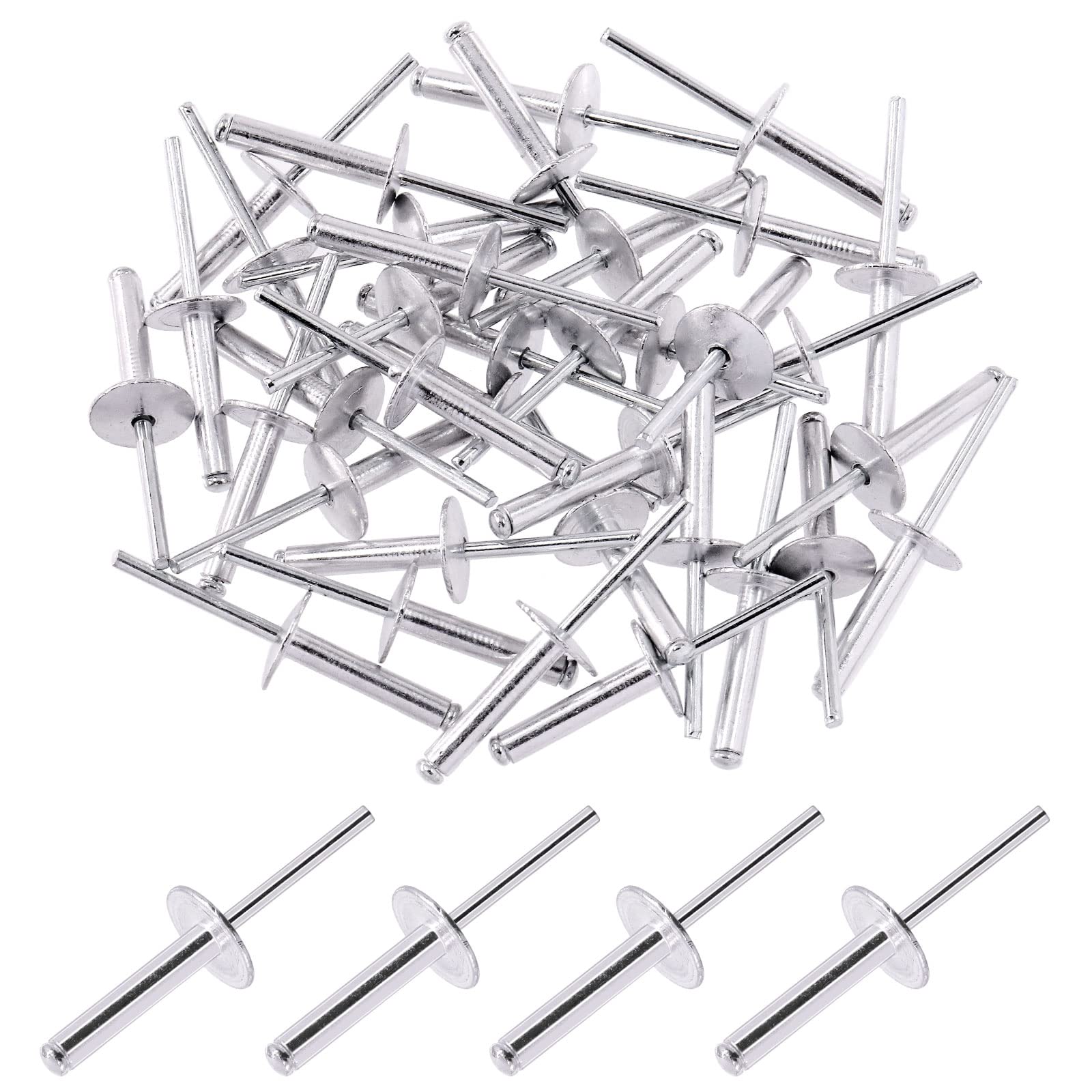 Glarks 60Pcs 3/16" x 1" Large Flange Aluminum Blind Rivets Pop Rivets Set for Joining Metal Plate Pipe Automotive