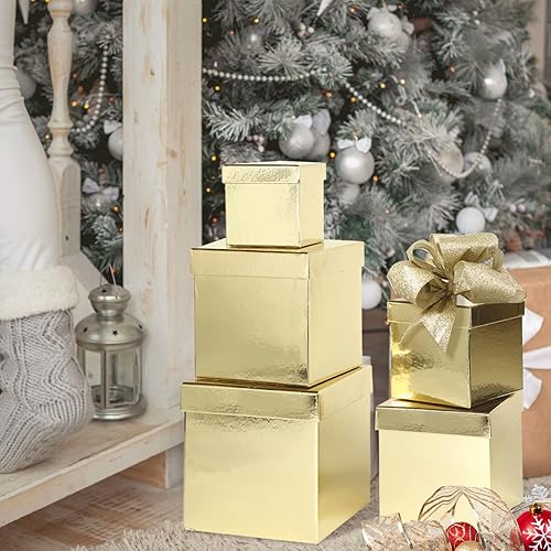 Vista 21 de UNIQOOO Juego de 5 cajas de regalo de Navidad con purpurina roja con tapa, tamaño surtido, cajas cuadradas anidadas de recuerdo de boda, caja