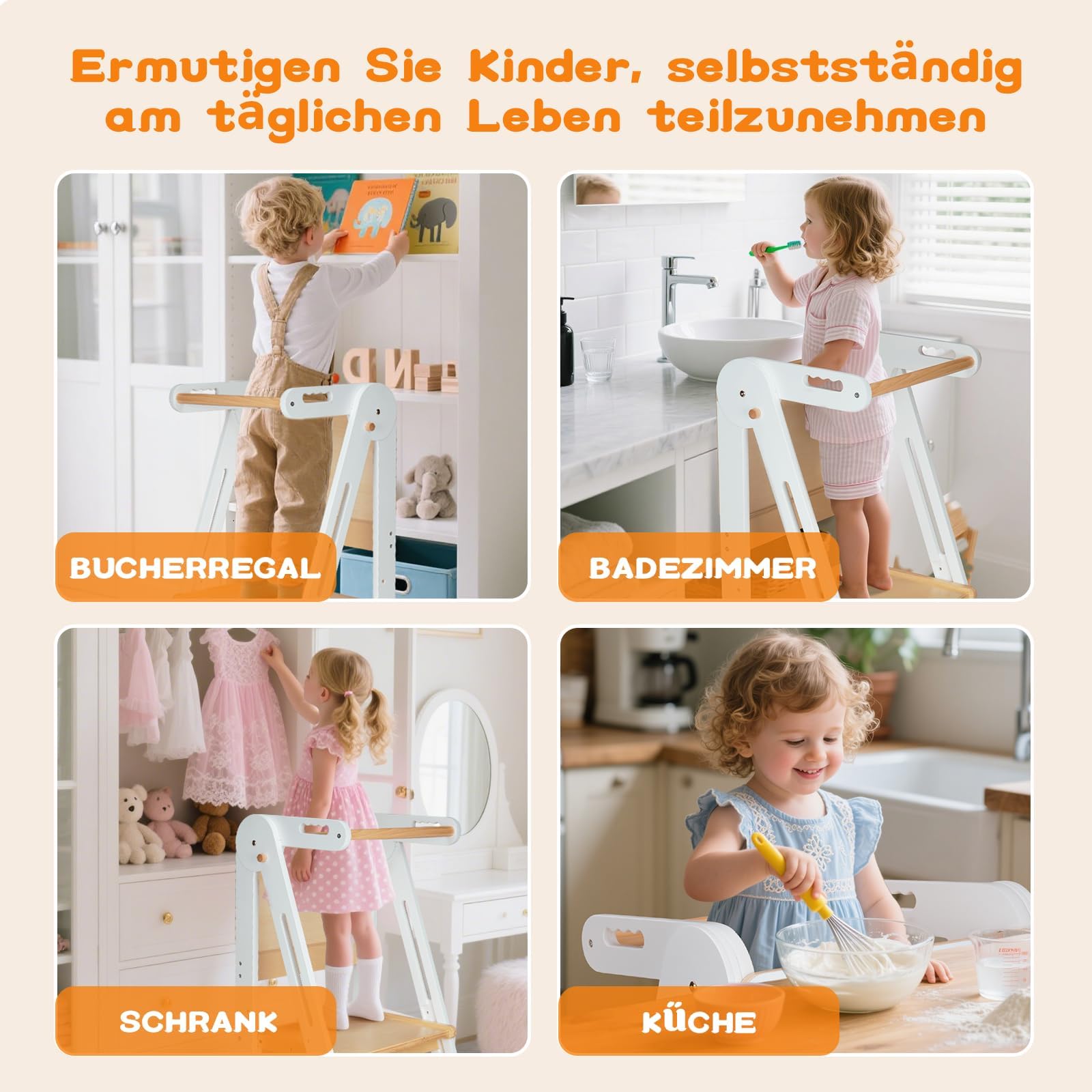 Lernturm ab 1 Jahr | 2 in 1 Learning Tower für Kinder | Klappbare Tritthocker mit Reißbrett | Lernturm Für Kinder, für Küche Tisch Bad