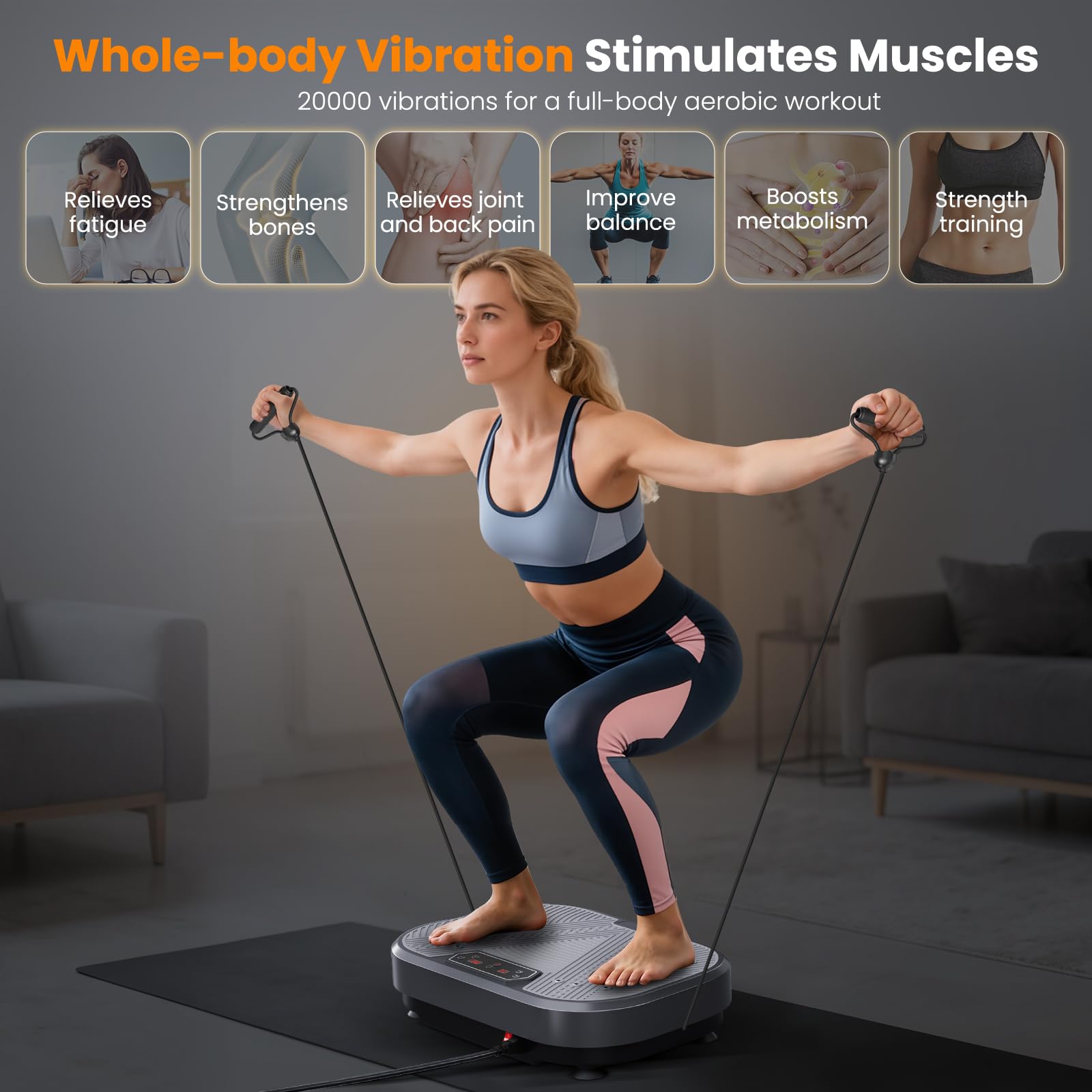 Pedana Vibrante Dimagrante, Pedana Vibrante per Circolazione Gambe 120 livelli di vibrazione e 10 programmi, Altoparlante Bluetooth Integrato, per Allenamenti Completi del Corpo, Supporta 200 kg