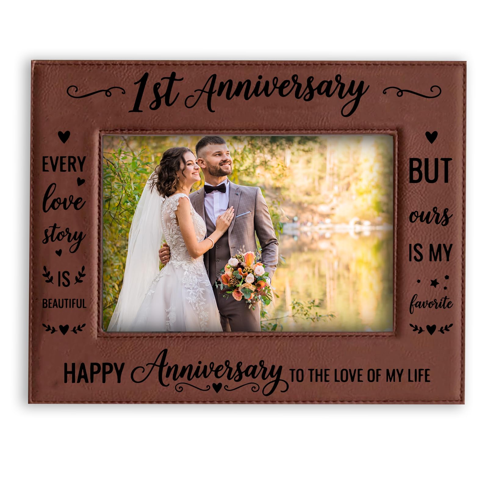 ORIGACH 1st Wedding Anniversary Engraved Leather Photo Frame