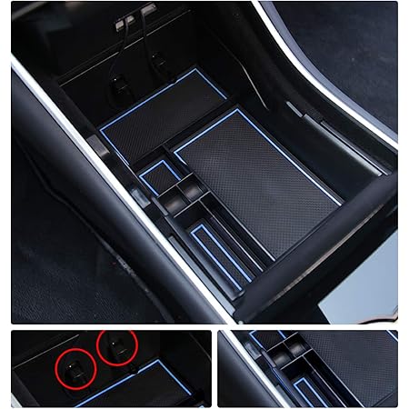 YEE PIN Model 3 Center Console Organizer Tray for Tesla Model 3 2018 2019 Model Y Center Console Storage Box Armrest Box Secondary Storage Insert ABS Black Materials Tray Blue (Pre-August 2020)