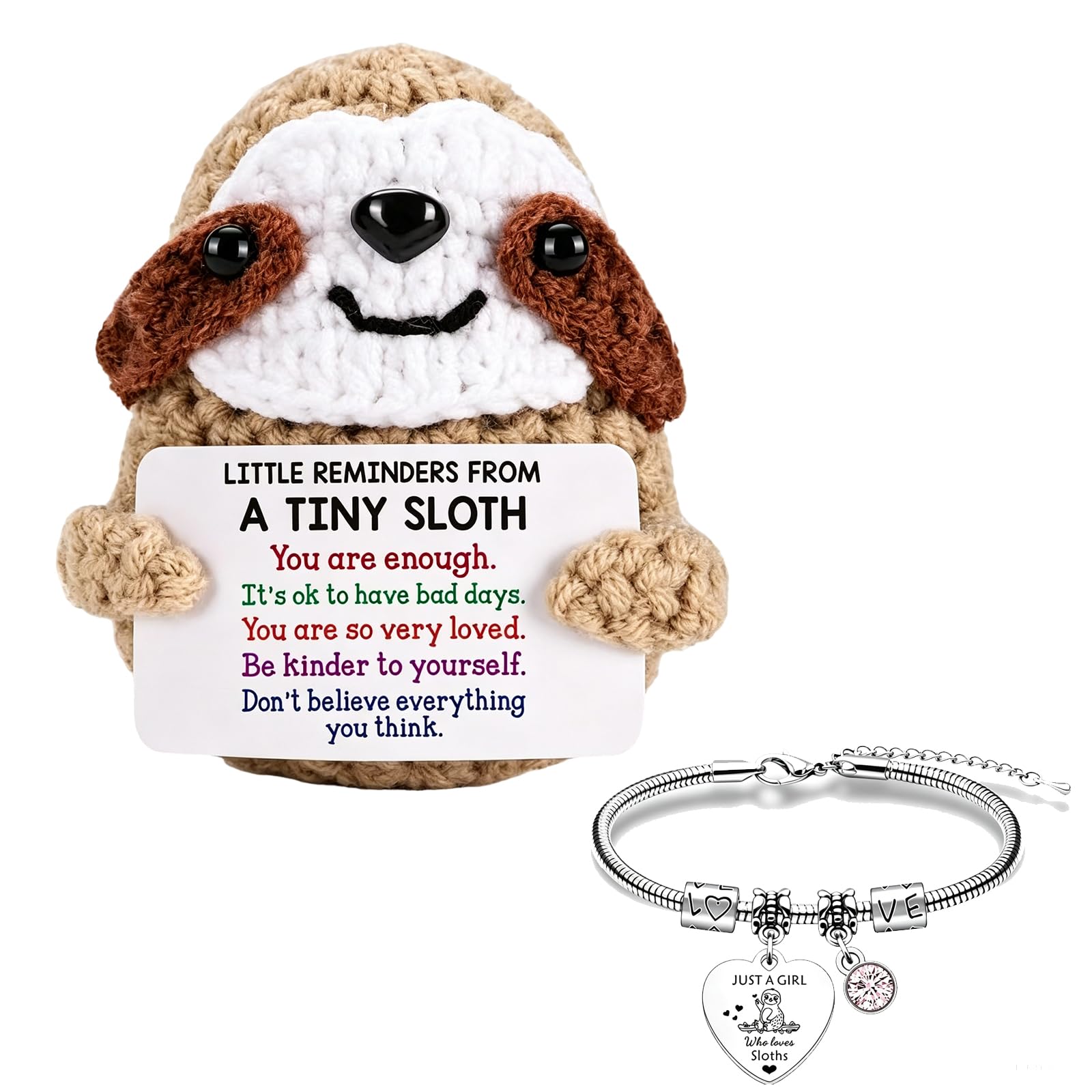 YciVhh 2PCS Sloth Gifts Handmade Crochet, Positive Affirmation Gifts Cards, Emotional Support Gift For Women Friends Family, Ideal For Gifting And Home Decor