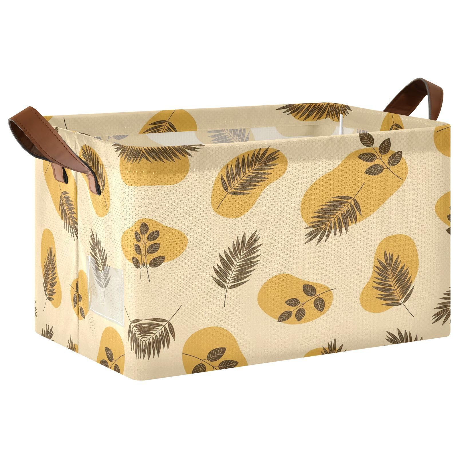 Cgiub Trendy Leaves Storage Basket Waterproof Foldable Storage Bin Baby Laundry Basket Closet Organiser for Nursery Decor Home Organizing
