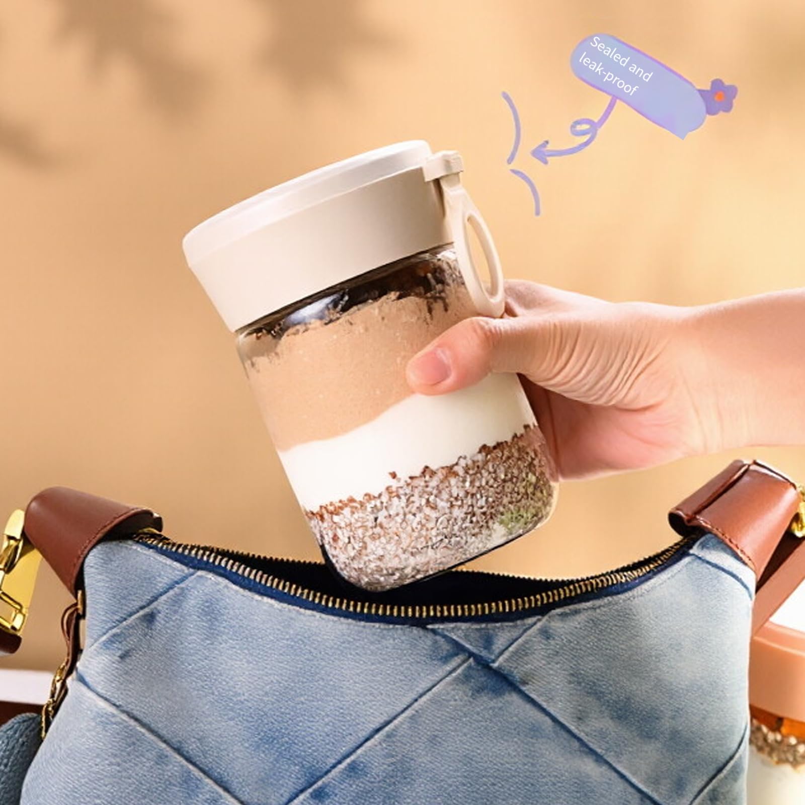 Overnight - Contenitore per avena con coperchio, 473 ml, confezione da 2/4, bicchieri per farina d'avena, contenitore in vetro con coperchio, barattolo per alimenti con guarnizione