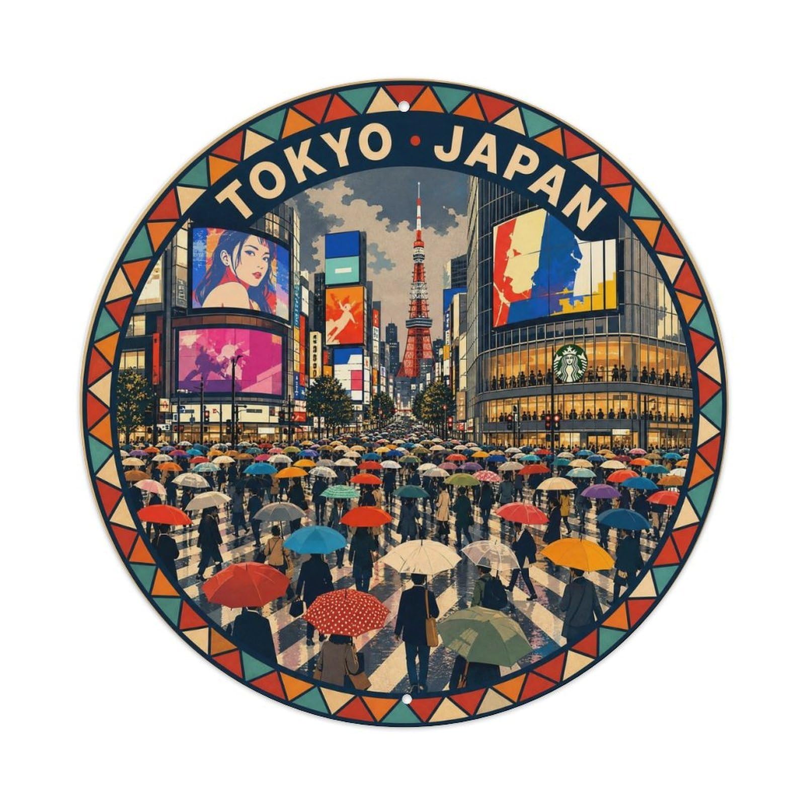 Olhnbad Style Tokyo Shibuya Crossing Rush Hour City Landmark Metal Tin Sign